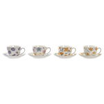 Set de Căni de Cafea DKD Home Decor Květiny Porțelan Multicolor (220 ml) (4 Unități), DKD Home Decor