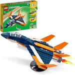 Jucarie 31126 Creator 3-in-1 Supersonic Jet Construction Toy (Plane, Helicopter and Boat, 3 Buildable Models, Toys from 7 years), LEGO