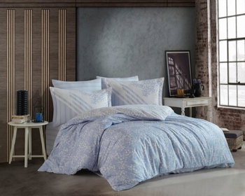 Lenjerie de pat pentru o persoana, 3 piese, 160x220 cm, 100% bumbac poplin, Hobby, Romance, albastru, Hobby