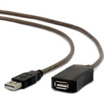 prelungitor, USB 2.0 (T) la USB 2.0 (M), 10m, activ (permite folosirea unui cablu USB lung), black, Gembird