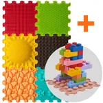 PACHET: Set 32 piese Blocuri de constructie 3D + Set 6 Covorase ortopedice si senzoriale, puzzle, ORTOTO®