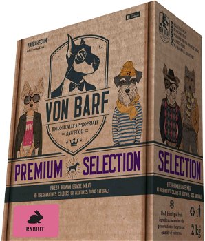 VON BARF Premium Selection Iepure, hrană crudă congelată pentru câini 8x250g, Von Barf