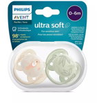 Suzeta PHILIPS AVENT Ultra Soft SCF091/07, 0-6 luni, 2 buc, verde-bej