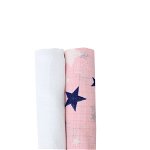 Set 2 scutece muselina, roz cu stelute bluemarin, 75 x 70 cm, Prichindel
