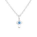 Lantisor din argint cu pandantiv cruciulita cu piatra albastra DiAmanti DIA34856-BlueTopaz, 