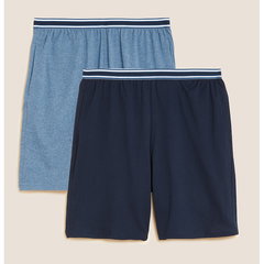 Marks & Spencer, Set de pijamale scurte de bumbac - 2 perechi, Albastru deschis, Bleumarin, XL Marks & Spencer, Set de pijamale scurte de bumbac - 2 perechi, Albastru deschis, Bleumarin, XL