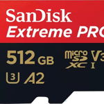 Card SanDisk Extreme PRO MicroSDXC 512 GB clasa 10 UHS-I/U3 A2 V30 (SDSQXCD-512G-GN6MA), SanDisk