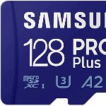 Card de Memorie Samsung Pro plus, 128Gb, MicroSD, Adaptor, Clasa 10, Albastru