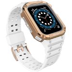 Accesoriu smartwatch Husa si curea Armored Strap Band compatibila cu Apple Watch 4/5/6/7/SE 42/44/45mm White/Brown, OEM
