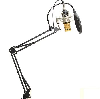 Microfon Profesional de Studio Condenser BM800 cu stand inclus pentru Inregistrare Vocala, Streaming, Gaming, Black Gold, 