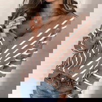 Pulover cu imprimeu in dungi pentru femei, cu maneca lunga ?i nasturi, Neer