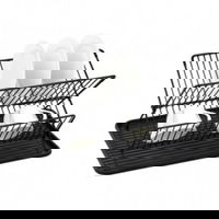 Uscator de vase cu suport tacamuri Kinghoff KH 1356, 43 x 32 x 25.5 cm, Negru, Kinghoff