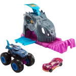 Pista de masini Hot Wheels by Mattel Monster Truck Pit and Launch Team Mega Wrex cu 2 masinute, Hot Wheels