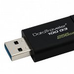 Stick USB 3.0 256GB DataTraveler Negru, Kingston DT100G3/256GB