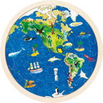 Puzzle circular din lemn - Harta lumii cu animale, Jucaresti