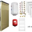 Pachet incalzire si apa calda Termosemineu FORNELLO SUPERNOVA CREAM 38 KW pe combustibil solid ( lemn,carbune,bricheti ), echipat cu pompa de circulare, calorifere aluminiu, boiler termoelectric 100l, vas expansiune si kit montaj