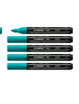 Marker acrilic, Stabilo Acrylic, varf glont T300 2-3mm, pachet de 5, albastru-verde, Stabilo