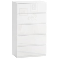 Comoda cu 5 sertare HOMCOM, design modern, alb lucios, 55x33x100 cm