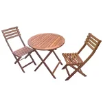 Set masa rotunda, cu 2 scaune, pentru gradina, din lemn, Inovius