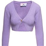 Chiara Ferragni Purple Cable-Knit Cropped Cardigan with Embroidered Logo in Stretch Wool Blend Woman Violet, Chiara Ferragni
