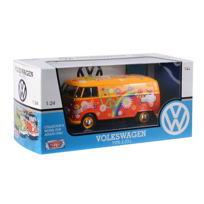 Camioneta Motormax, Volkswagen Type 2 T1 Flower Power, Portocaliu, 1:24, Motormax