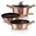 Set oale si tigai din aluminiu cu invelis antiaderent de marmura, 4 piese, Metallic Line Rose Gold