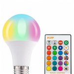 Bec LED RGB cu Telecomanda, Lumina Reglabila, 10 W, 16 Culori, 4 Tipuri de Jocuri de Lumini