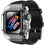 Curea din silicon pentru Apple Watch 7/ Apple Watch 8 de 45mm cu carcasa transparenta negru, krasscom