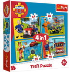 Set puzzle 4 in 1 Trefl Fireman Sam, Pompierul Sam in ajutor, 1x35 piese, 1x48 piese, 1x54 piese, 1x70 piese, Trefl