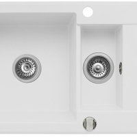 Chiuveta Pyramis KORFU 1 1/2B 1D SNOW, 2 cuve + picurator, gol de incastrare 60 cm, culoare alb