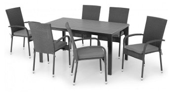 Set 8 scaune si masa dreptunghiulara mare Encore/Presley, aluminiu, negru, Maison