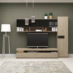 Mobila living SYSTEM, compozitie C, 225 cm, Oak, MDF Negru Gloss, Tamos