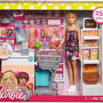 Jucarie Supermarket Barbie cu 25 accesorii si cos cumparaturi FWG45 Mattel, Mattel