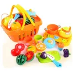 Set jucarii pentru copii cos cu fructe si legume de taiat, Super Market,14 piese WP3504-A RCO, Rco