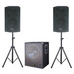 Sistem Cu Subwoofer Activ 15 Inch (38cm ) Plus 2 Sateliti Cu Stand 12 Inch , Putere 1400 W , 1 Intrare Si 1 Iesire Aux , 20hz - 250hz , 2 Suporti Boxe , Negru, IBIZA