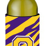 Caroline`s Treasures Monogramă - Tiger Stripe - Purple Gold Initial Q Sticla de vin izolator de băuturi Multi Wine Bottle, 