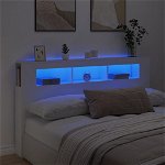 Tăblie de pat cu LED, negru, 180x18,5x103,5 cm, lemn, Casa Practica