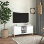 vidaXL Comodă TV cu picioare din lemn masiv, alb, 103,5x35x50 cm, vidaXL