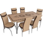 Set masa extensibila Oriental brown, crem/maro, 6 scaune