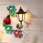 Lampa solara de perete cu felinar si decoratiune metalica gargarita, 22x30x10 cm, Happymax, ®