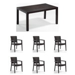 Set gradina cu masa CLASSI 90x150 + 6 scaune PARIS 62x58x88 cm, model ratan, maro, Expomob