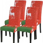Set de 4 huse pentru scaune de Craciun bolukets, poliester, alb/verde/rosu, 40 -50 cm
