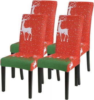 Set de 4 huse pentru scaune de Craciun bolukets, poliester, alb/verde/rosu, 40 -50 cm