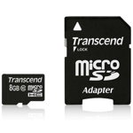 Card de memorie, Transcend, MicroSDHC, 8GB, Clasa 10 + adaptor