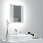 Dulap baie cu oglinda, 40 x 12 x 45 cm, iluminare LED, alb extralucios