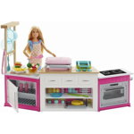 Mattel - Papusa Barbie , Cu set de joaca bucatarie, Multicolor