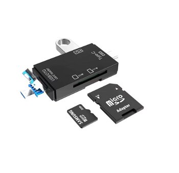Cititor de Carduri de memorie SD, MicroSD/TF cu USB, USB Type-C 3.1, Micro USB - Negru, Divendi
