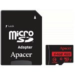 APACER Card MicroSDXC cu adaptor Apacer 64GB UHS-I clasa 10 85MB/s AP64GMCSX10U5-R, APACER