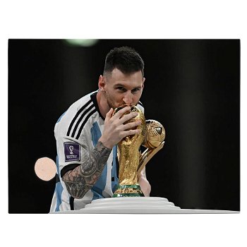 Tablou afis Lionel Messi cupa Qatar 2023 - Material produs:: Tablou canvas pe panza CU RAMA, Dimensiunea:: 20x30 cm, 
