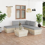 Set mobilier de gradina cu 3 corpuri de canapea 2 tabureti cu perne si 1 masa, vidaXL, Lemn, 60 x 60 x 65 cm, Gri